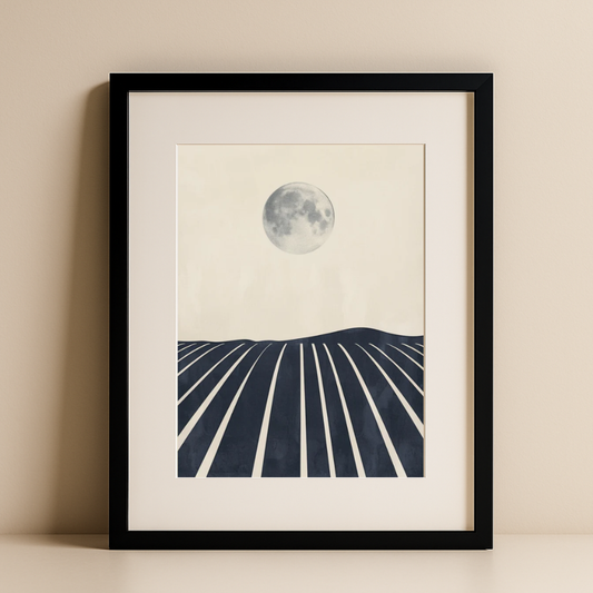 Midnight Vineyard – Minimalist Moonlit Landscape Wall Art