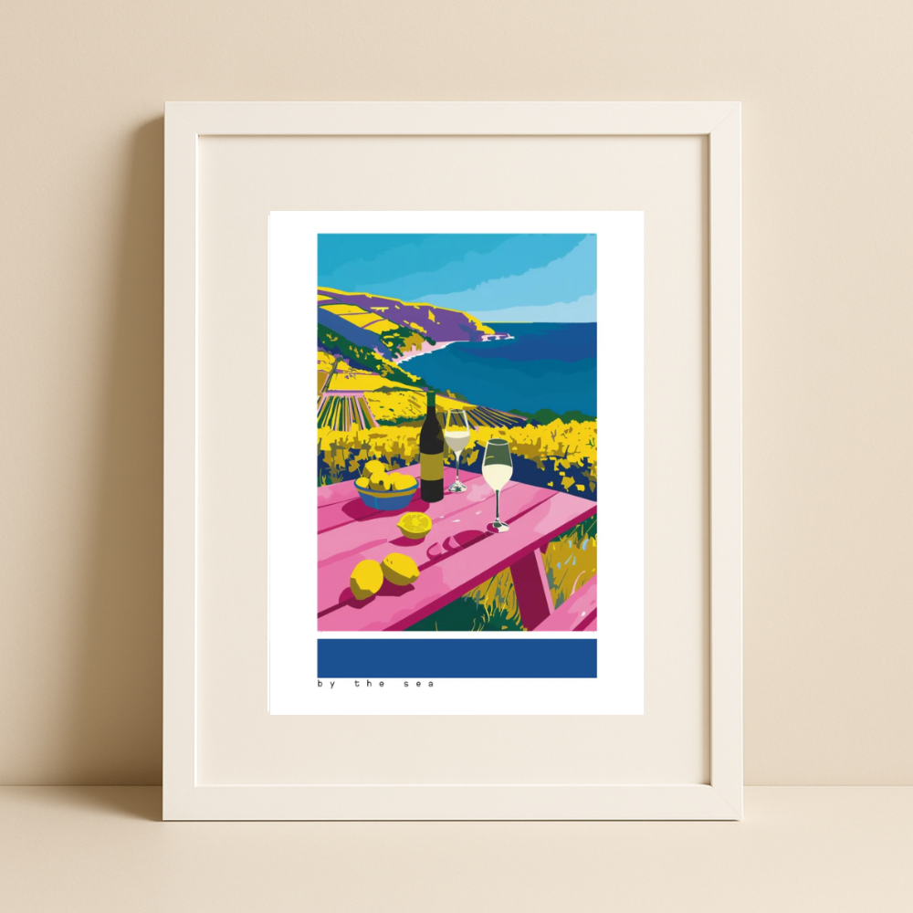 By the Sea – Coastal Vineyard Wall Art with Wine and Lemons