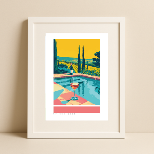 By the Pool – Modern Vineyard Wall Art with Wine and Tuscan View