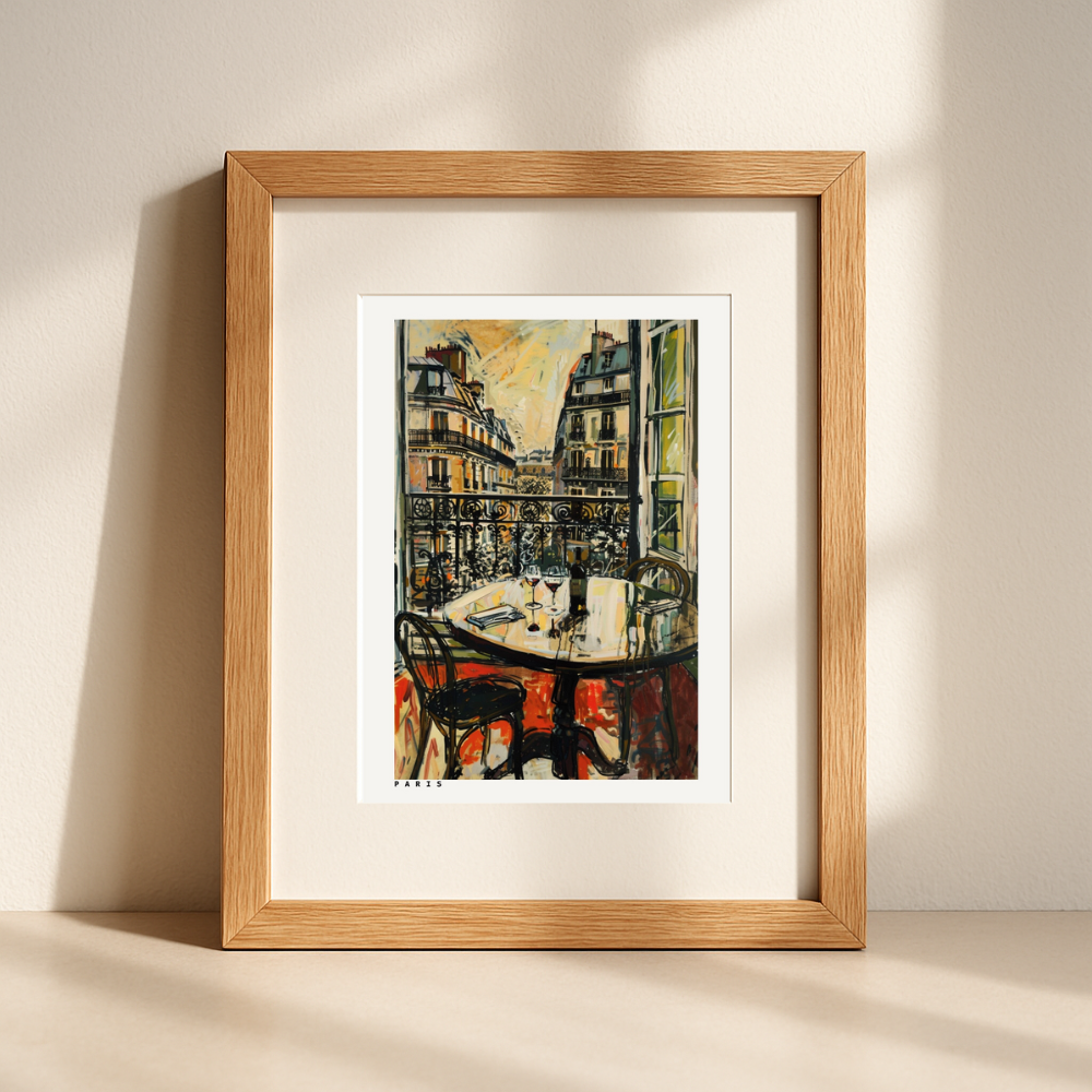 Paris Café Balcony – Romantic Wine Wall Art