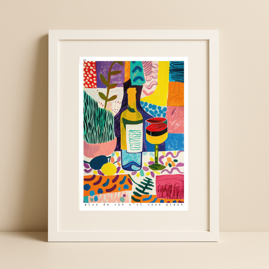 Plus de Vin S’il Vous Plaît – Colourful Modern Wine Art Print