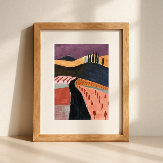 Tuscan Twilight – Modern Vineyard Landscape Wall Art