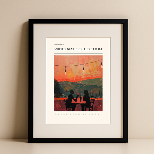 Wine + Art Collection – Sunset Vineyard Wall Art with Romantic Dining Scene